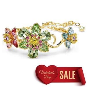 Swarovski Idyllia Flower Bracelet – Multicoloured Mixed-Cut Crystals, Gold Tone
